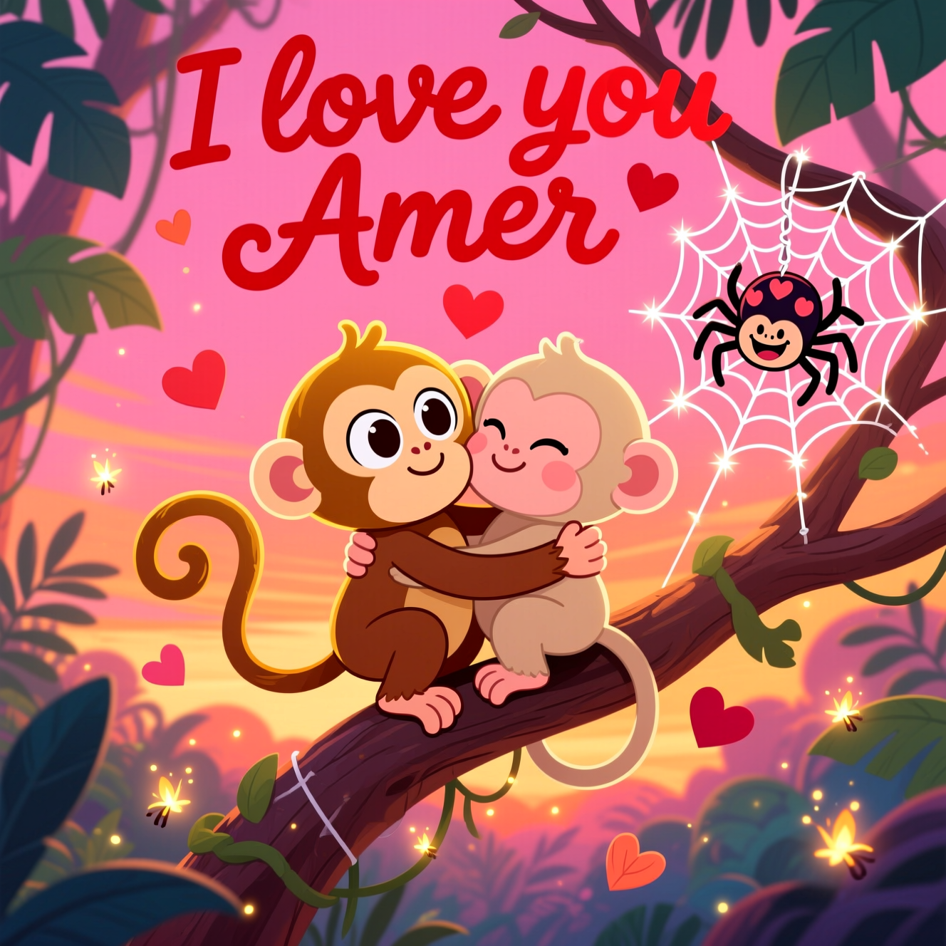 Monkeys, Spider, Hug, Romance, Love, and Valentines-day Card