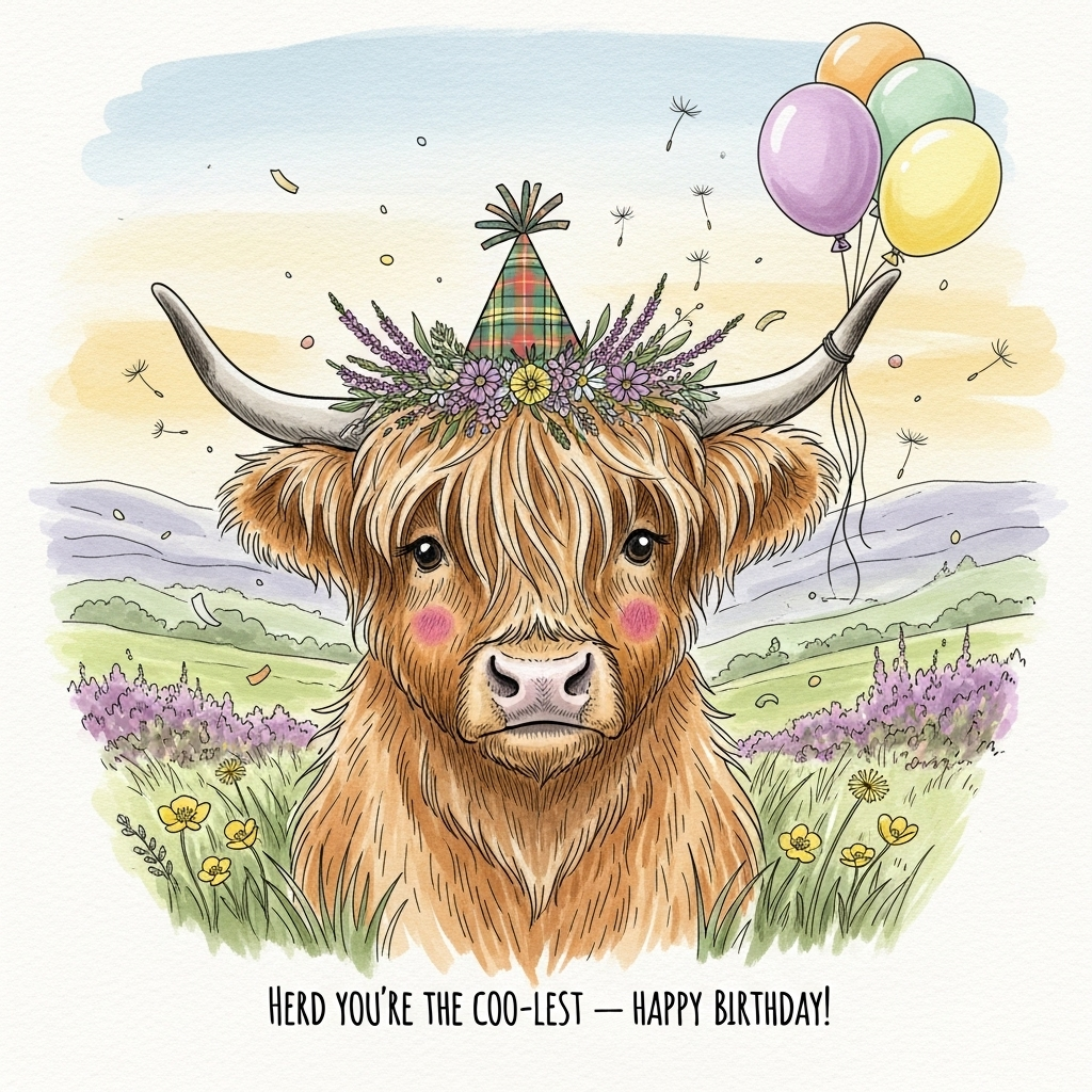 Highland Cow, , and Birthday Card