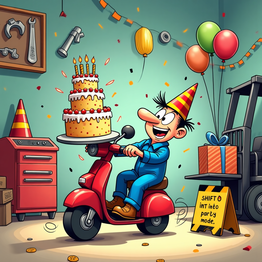 Working in blue coveralls, and Birthday Card