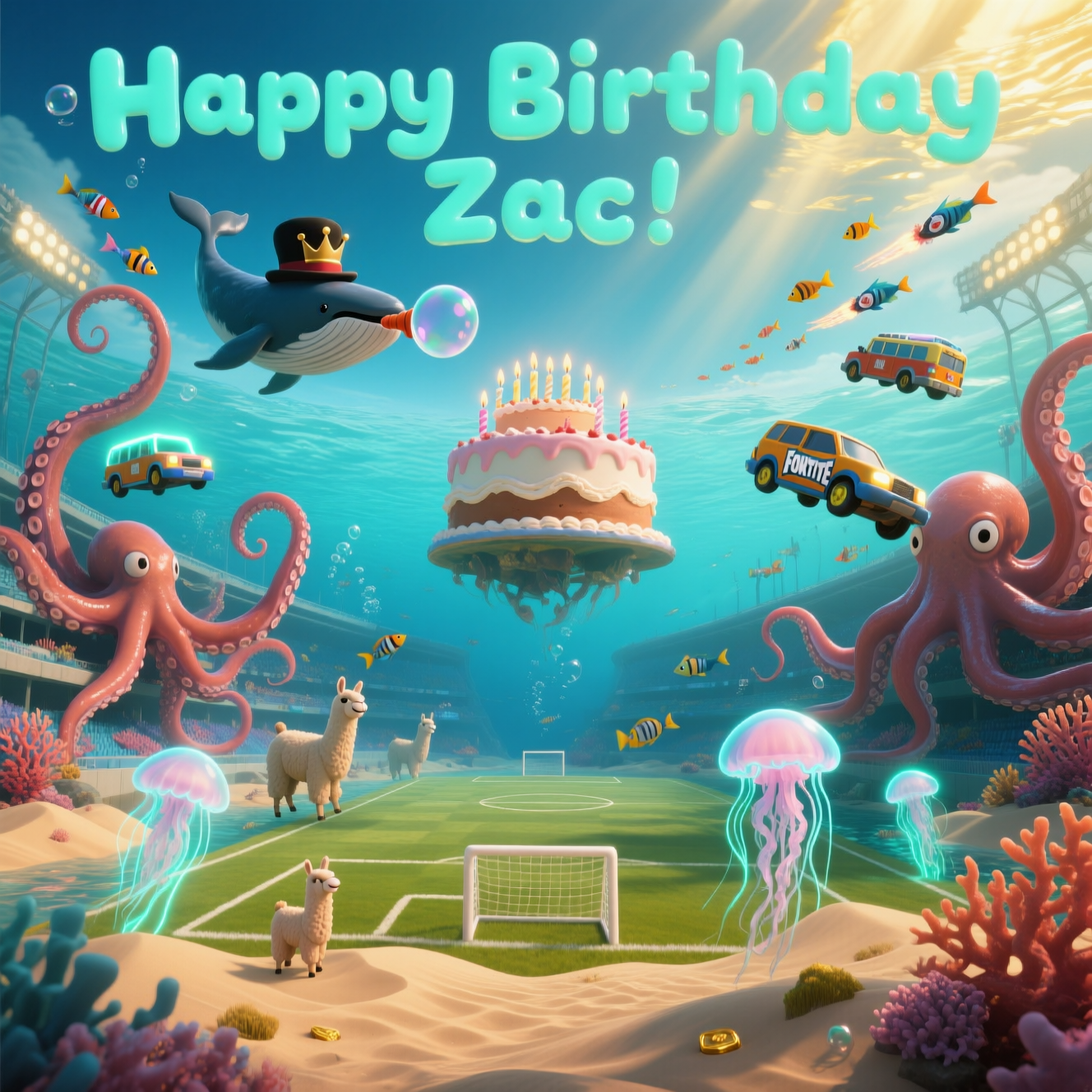 Sea creatures, Fortnite, Rocket League, and Birthday Card