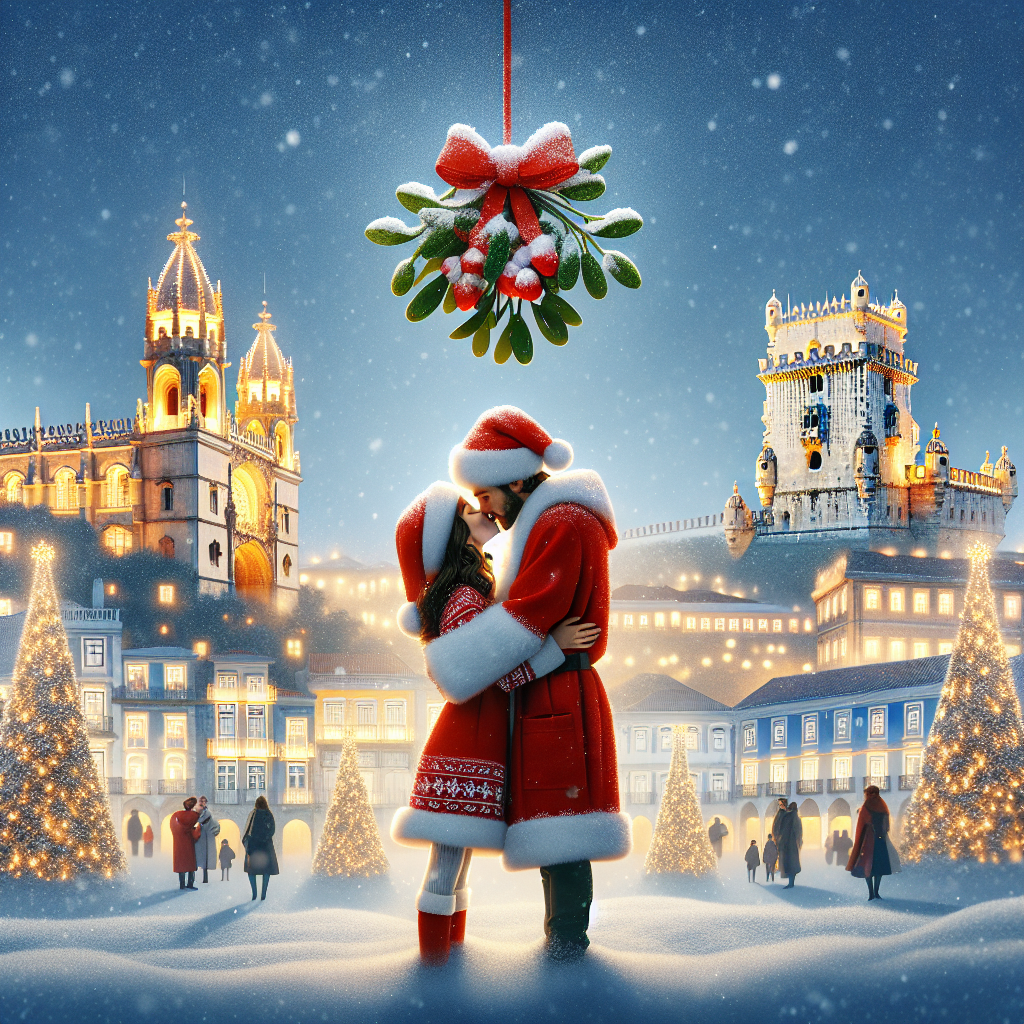 Photo of a heartwarming Christmas moment where a couple, donned in Benfica colors, are kissing under mistletoe with a backdrop of iconic Portuguese landmarks.
Generated with these interests: Benfica, Portugal, and Boyfriend and Girlfriend.
Made with ❤️ by AI.