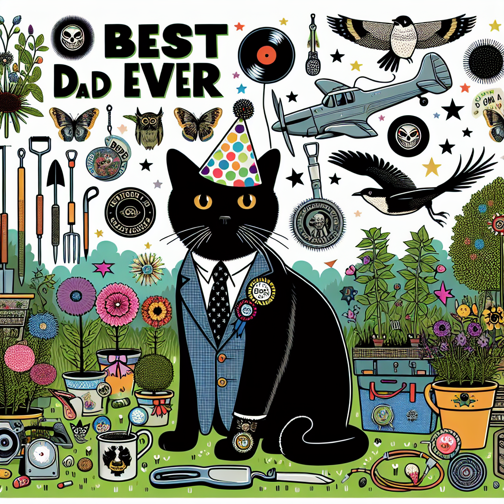 Create a whimsical birthday illustration featuring a cute black tuxedo cat dressed in a Yorkshire-patterned party hat, standing in the middle of a lively garden adorned with assorted horticultural tools and plants, alluding to the pleasure of gardening. Elements from 1960s music and the punk rock scene, such as symbolic vinyl records and punk rock emblems, decorate the backdrop. High in the sky, an assortment of predatory birds are soaring, contributing an element of wilderness to the scene. 'Best Dad Ever' is written in a bold punk-inspired style in the center of the image, celebrating the unique blend of hobbies and passions.
Generated with these themes: Black tuxedo cat, Yorkshire, Gardening, Punk music, The beatles, Birds of prey, 1960s music, Punk music, and Best dad ever.
Made with ❤️ by AI.