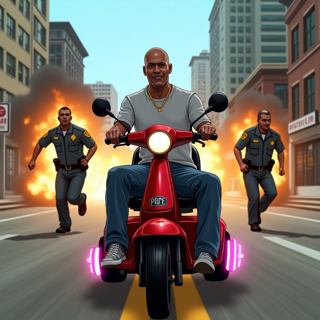 **Prompt for Image Generation (Realistic Photograph Style, Funny Birthday Card with GTA San Andreas Multiplayer Theme):**

At the top of the realistic photograph image: *"Happy Birthday, Maxford—Time to level up those ‘Wanted Stars’ of age!"*

Realistic photograph of a hilariously intense scene straight out of a Grand Theft Auto: San Andreas Multiplayer lobby, but in the real world. Maxford, portrayed as a real-life character, is mid-chase riding a mobility scooter that's been hilariously modded like a lowrider from the game—neon underglow, bouncing hydraulics, and dual mini exhausts. Behind him, two “police officers” in realistic San Andreas-themed uniforms are hot on his tail, sprinting full speed through a city street that mimics Los Santos, with chaos erupting in the background: explosions, NPCs ragdolling, someone shouting “GET IN THE CAR!” A minimap overlay and comical player names hover in the corner. The overall mood is chaotic, vibrant, and playfully lawless—just like your best moments in SAMP.
Generated with these themes: GTA San Andreas Multiplayer.
Made with ❤️ by AI.