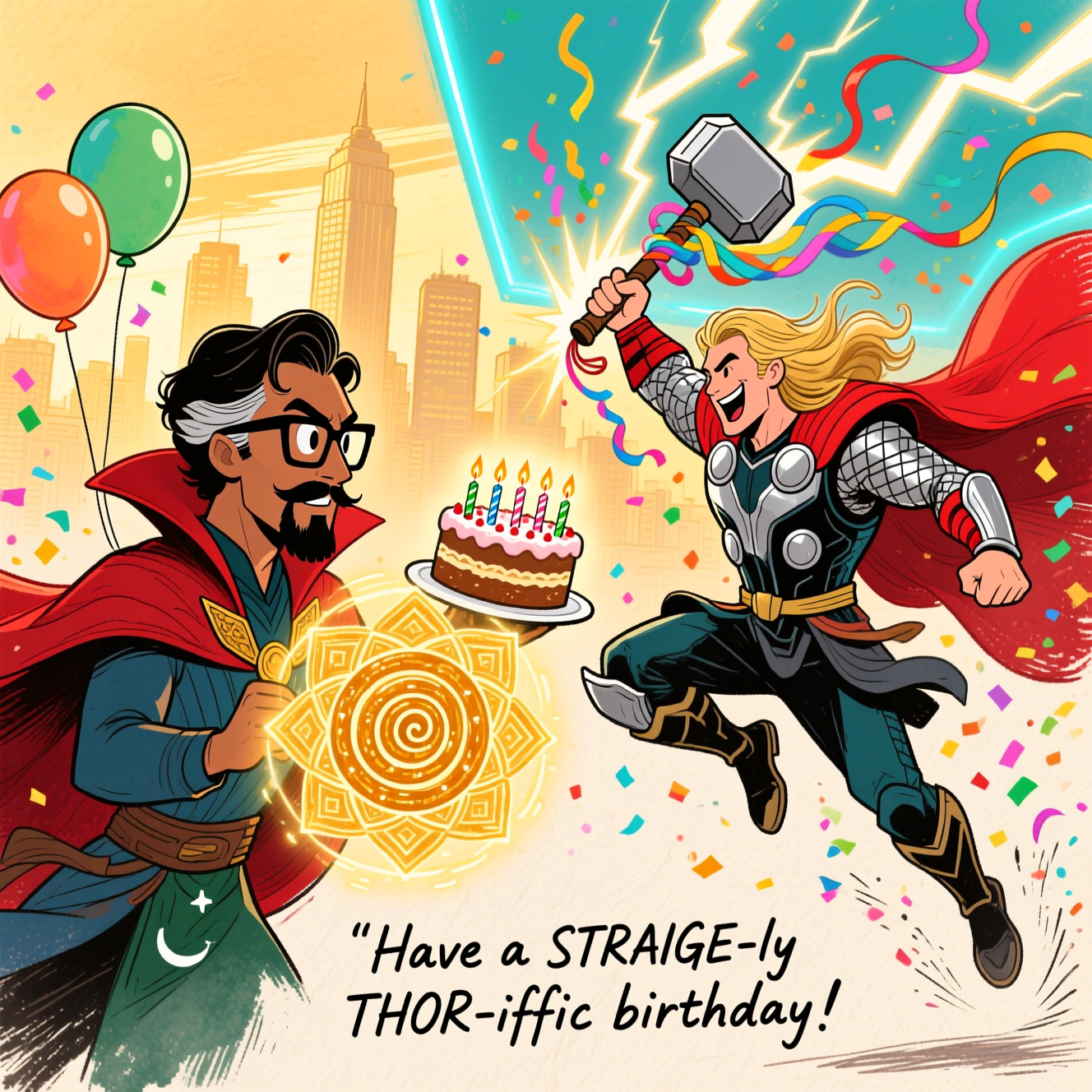 Dr Strange Marvel (Pakistani with black glasses) fighting , Fight scene , Thor Marvel, Fighting battle , and Birthday Card