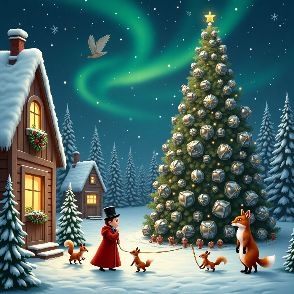 Gray colored boxes and decorations that look like metal Christmas Card