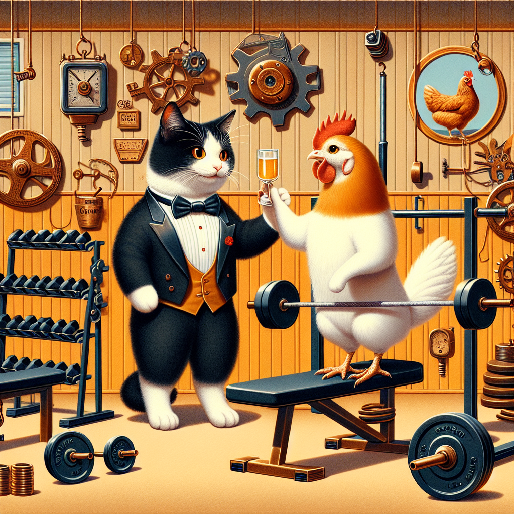 Tuxedo cat, Ginger and white cat, Gym, Chicken, Cider, and Gadgets Thank-you Card