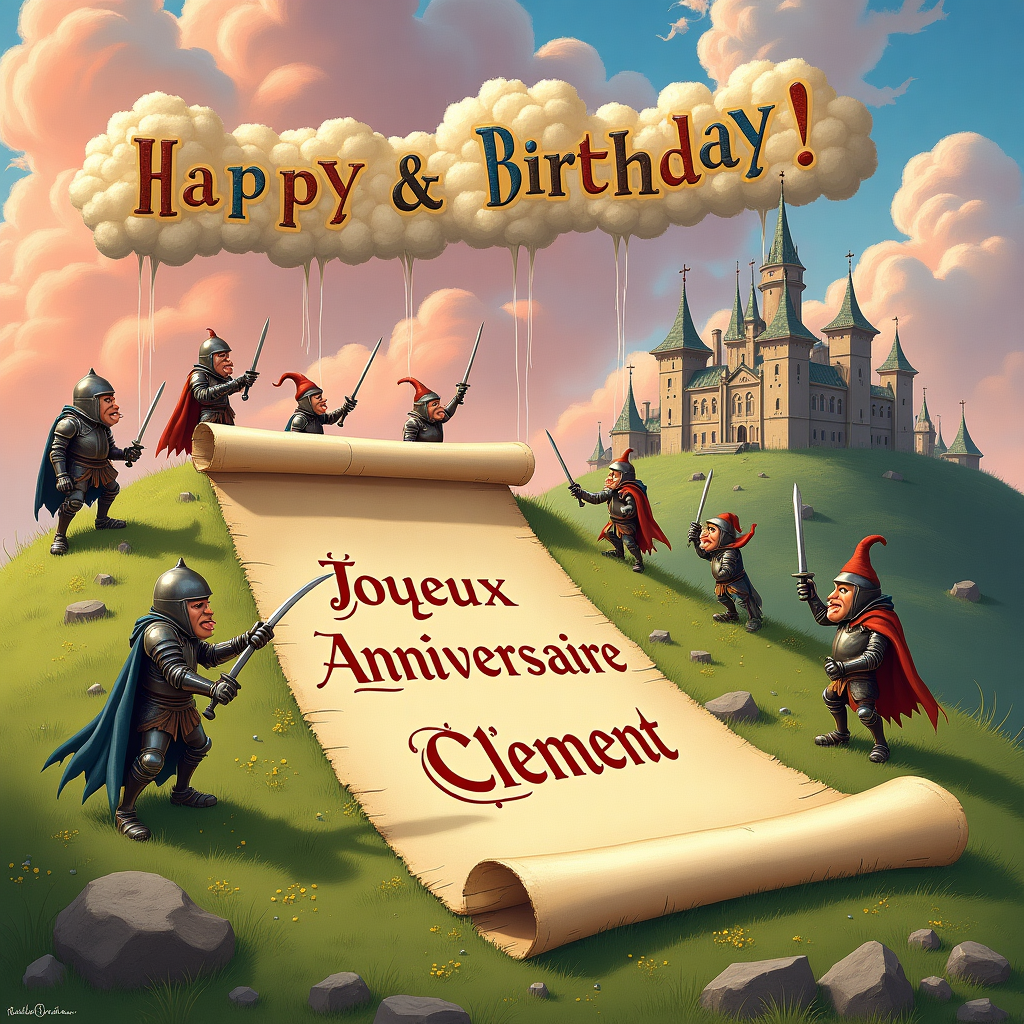 Warhammer combat field, and A paper with "Joyeux Anniversaire Clément" written on it Birthday Card