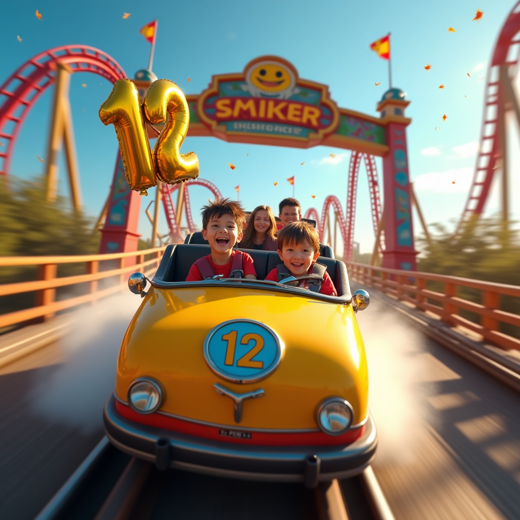 Roller coaster. The Smiker roller coaster. Number 12. Happy birthday. , and Birthday Card