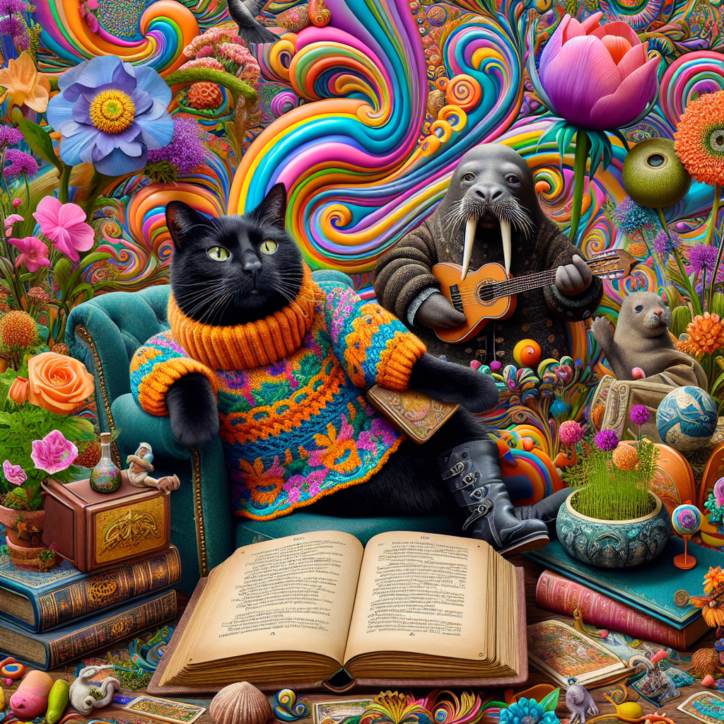 Black cat, Walrus, The tudors, Knitted jumpers, History, Psychedelia, Music, Iggy pop, 1960s music, Gardening, Reading, and Books Birthday Card