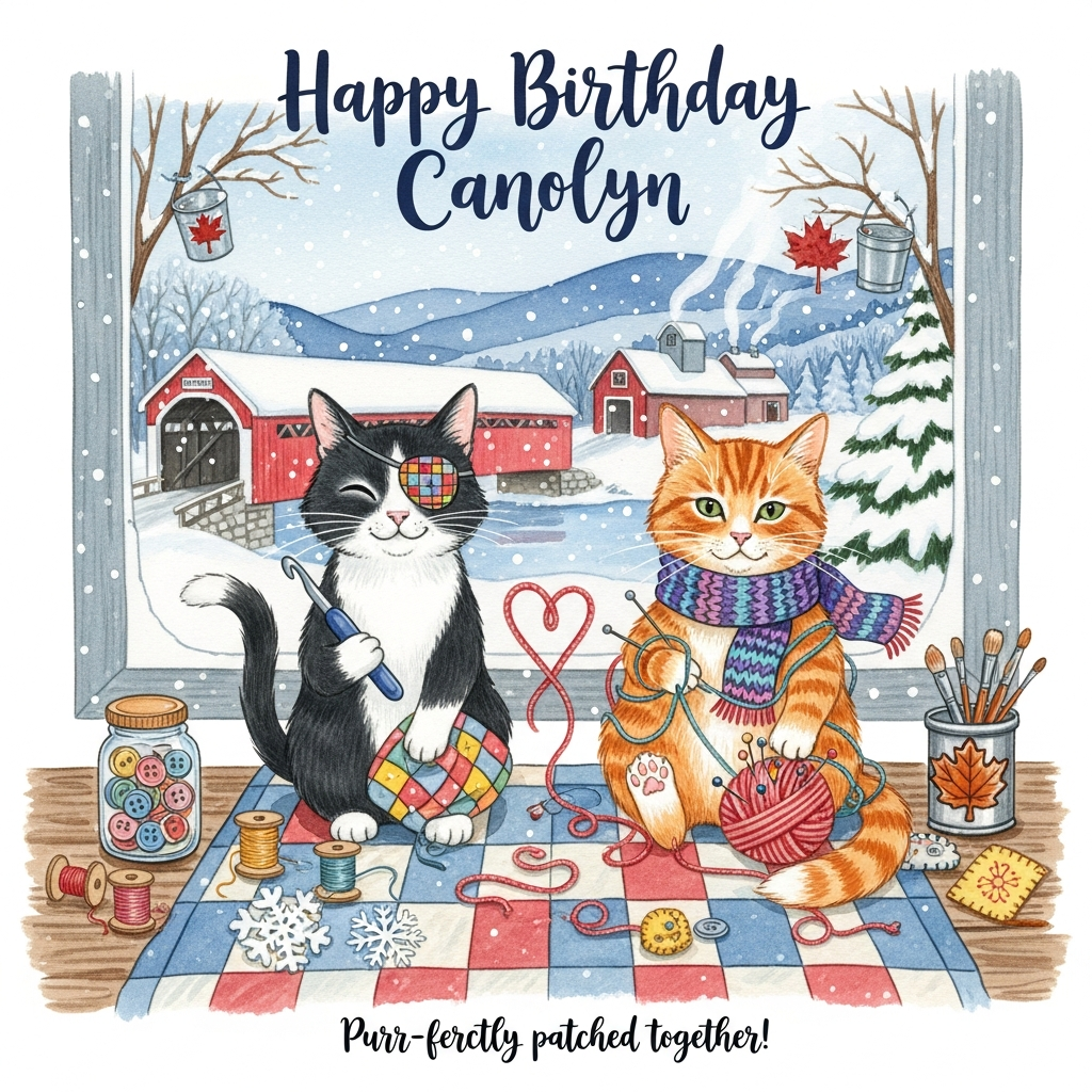Two cats one cat with an eye patch, Winter, Vermont, Crafts, and Birthday Card