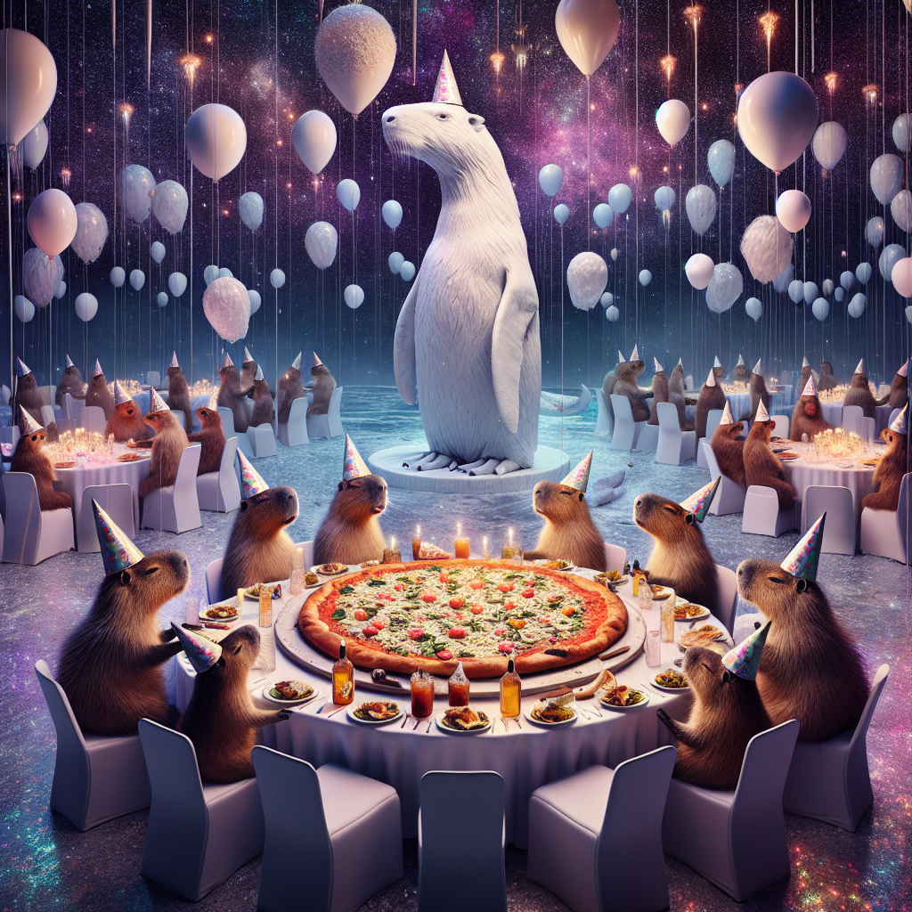 Number 16, Margerita pizza, Penguin, Capybara , and Cat Birthday Card