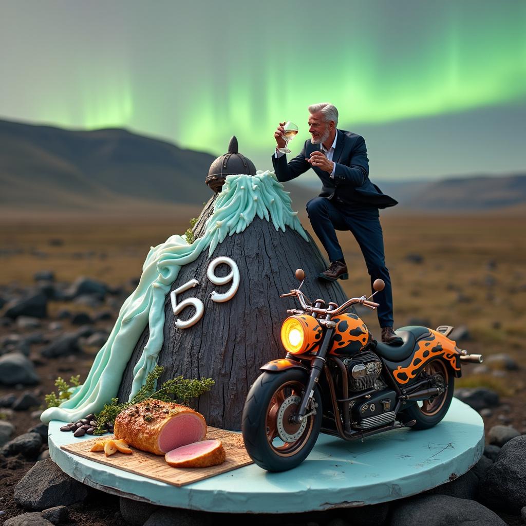 Man no facial hair, Iceland, Motorcycle , Wine, 59, and Gastro food Birthday Card