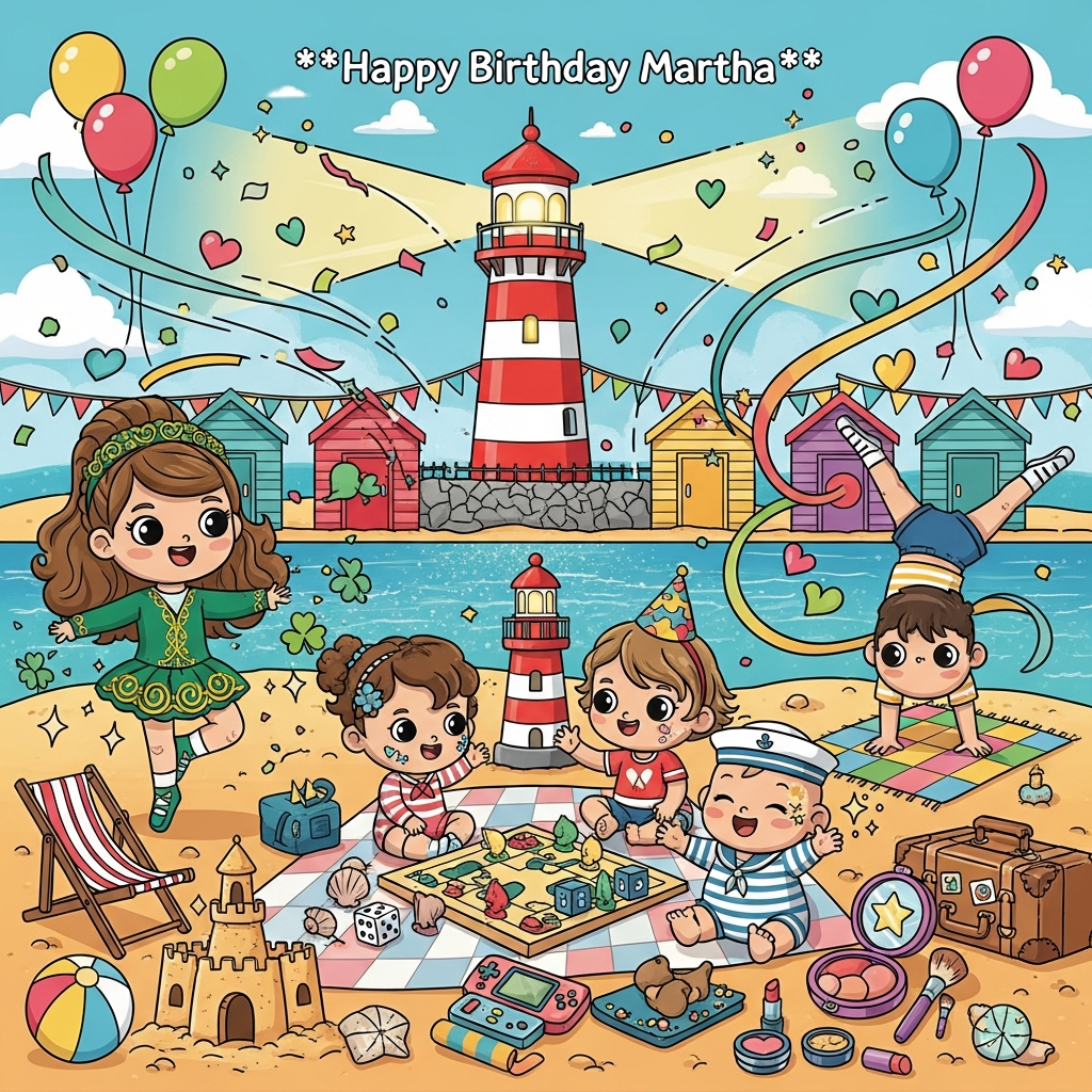 Irish dancing, gymnastics, holidays, lighthouse , makeup, baby brother, playing games, and Birthday Card