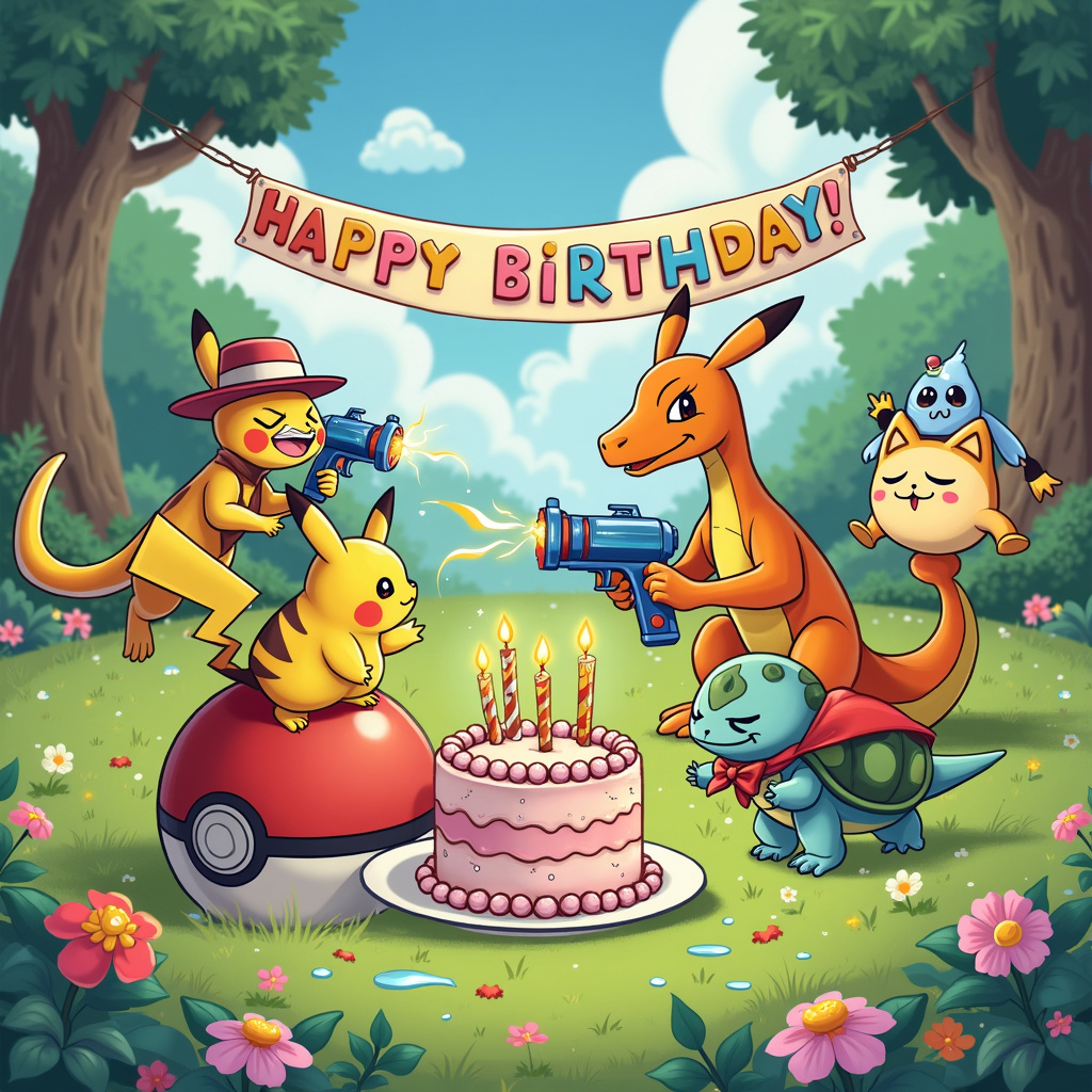 Pokemon, and Gun Birthday Card