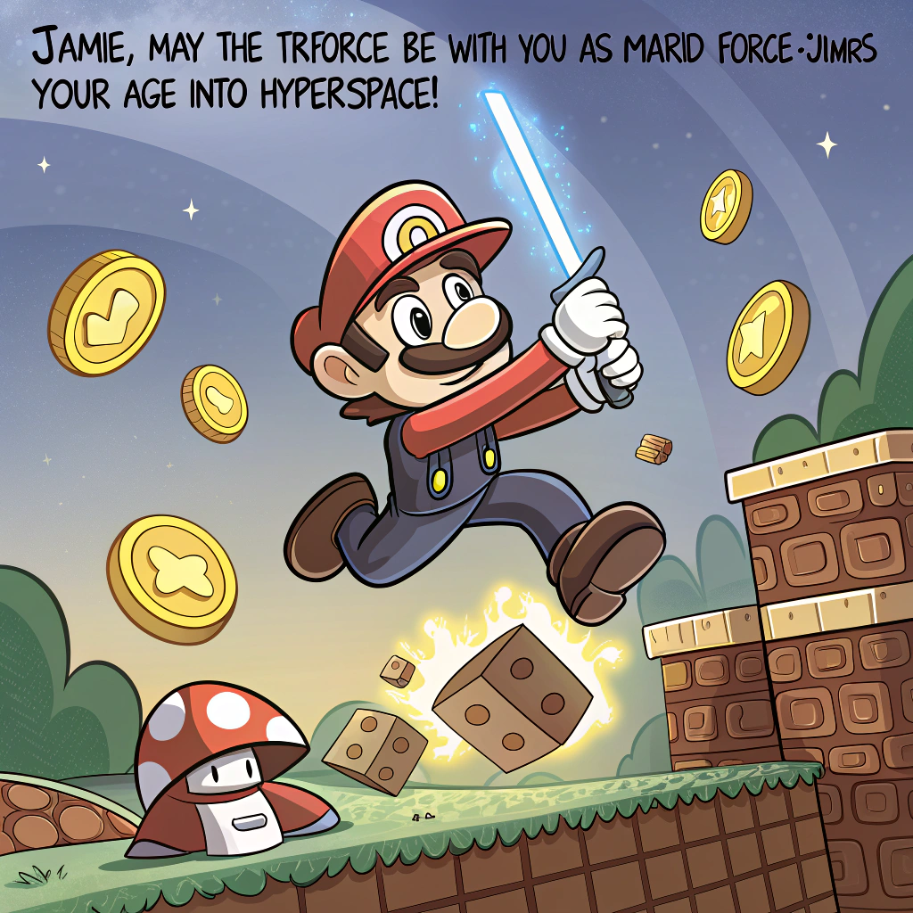 Mario, Zelda, Nintendo, Star Wars , Brian blessed, and Rowan Atkinson Birthday Card