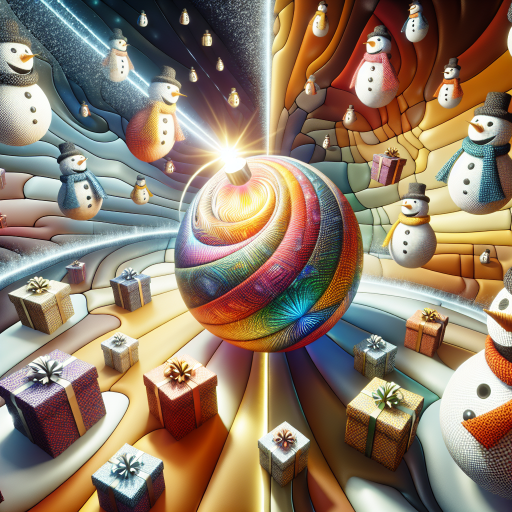In the second variation, the essence of Christmas is captured through a whimsical play on dimensions. Distorted, cubist-style presents float in a zero-gravity field, surrounded by multi-dimensional snowmen with fractal patterns for scarves. Silver and gold streams of light weave through the scenery, with the words 'Christmas 2023' bending around a surreal, spherical tree that pulses with a heart of radiance at the core of the composition.
Generated with these themes: Christmas 2023.
Made with ❤️ by AI.