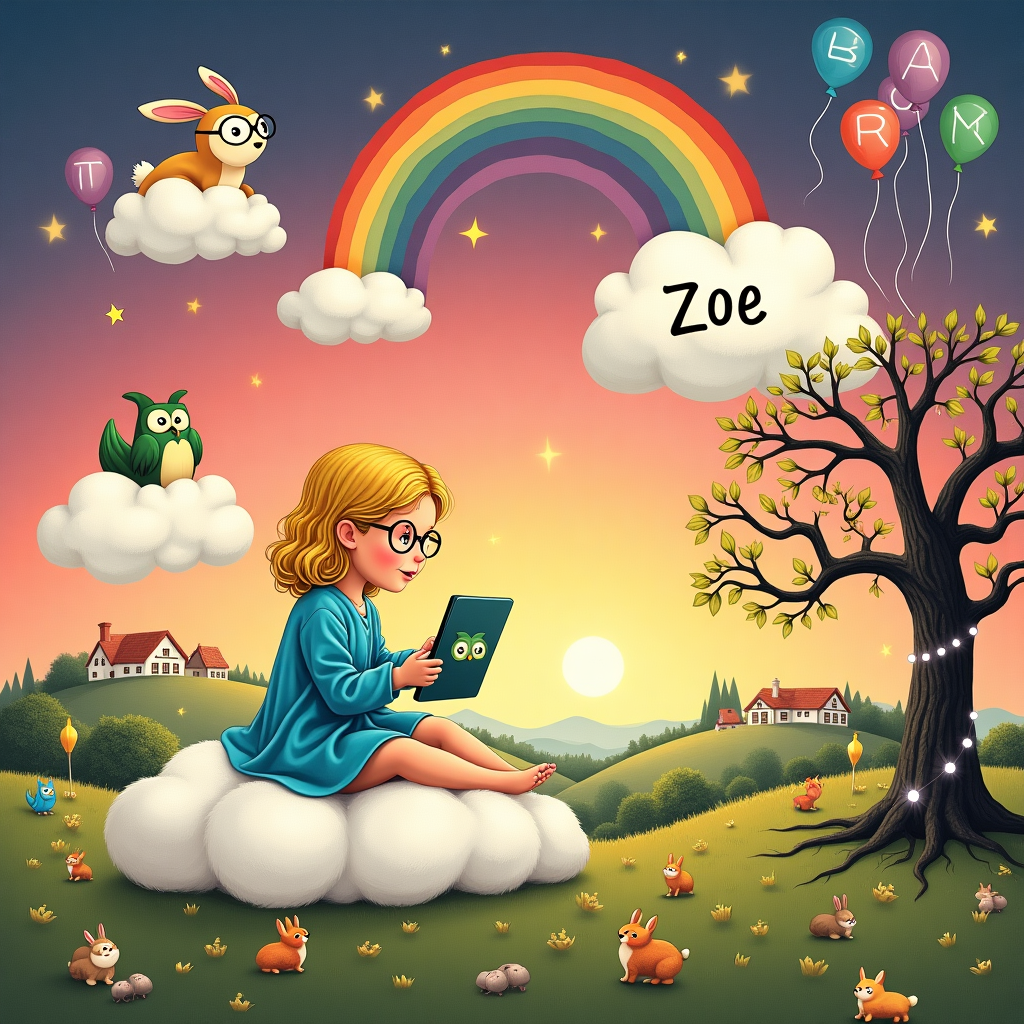 Blonde girl with glasses doing Duolongo early before her friends Birthday Card