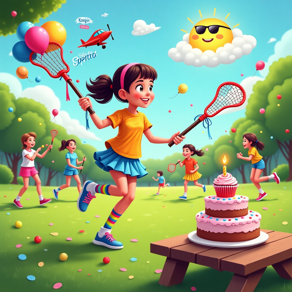 Teenage girl playing lacrosse, and Lacrosse Birthday Card