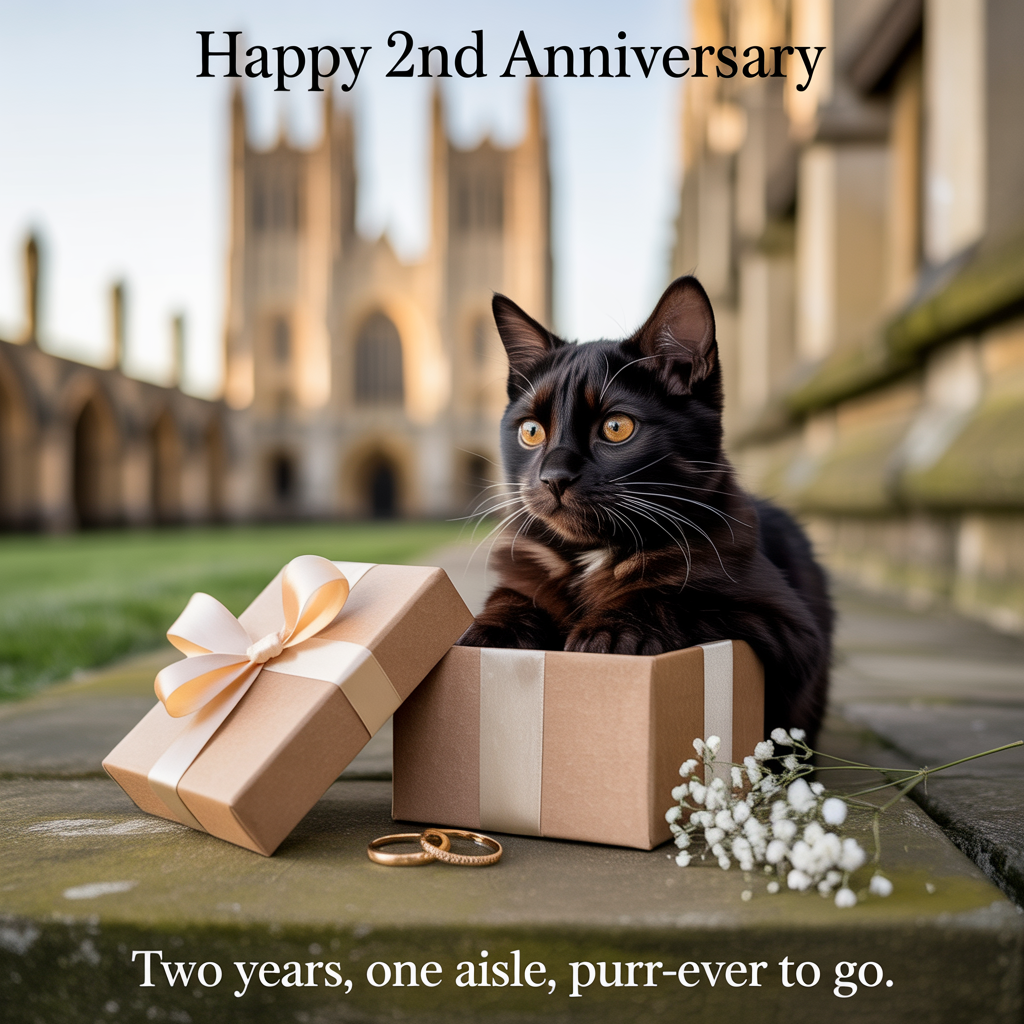 Canterbury Cathedral, Black cat called Catbert in a box , , and Anniversary Card