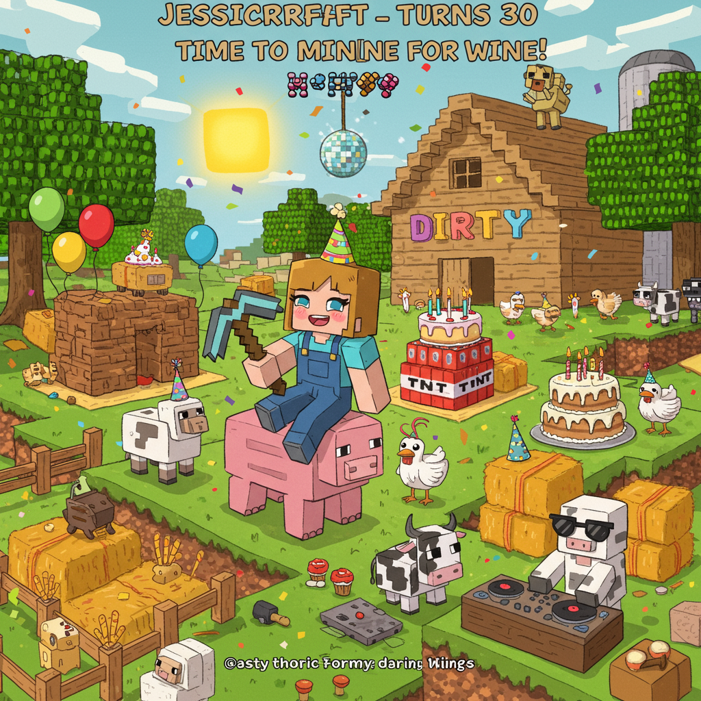 Minecraft dirty 30 birthday party on a farm Birthday Card