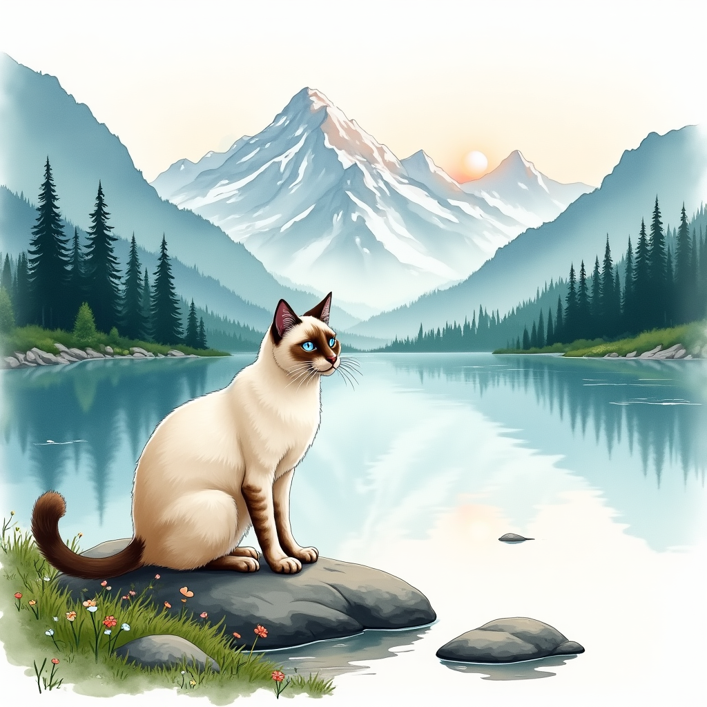 40 Birman cat mountains forests lakes , and Birthday Card