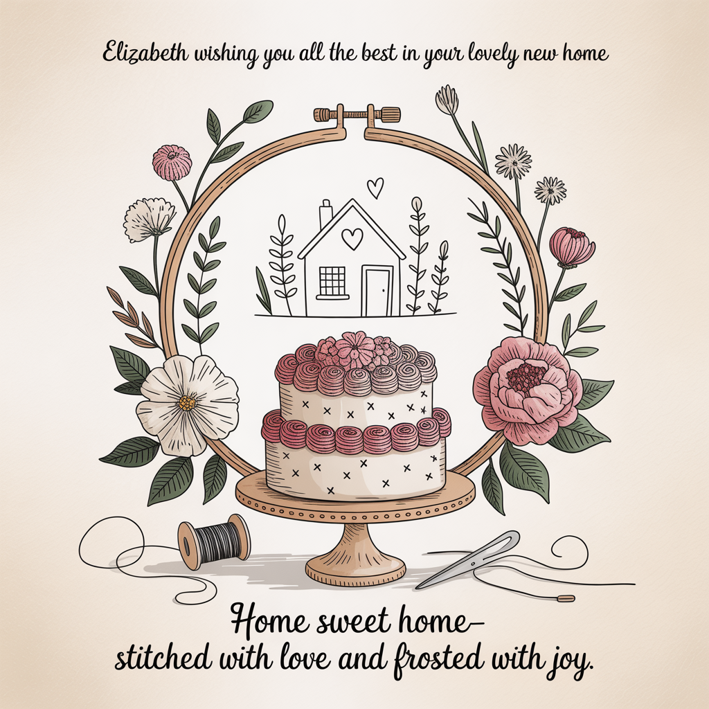 Flowers, Embroidery , Cake, and Congratulations Card