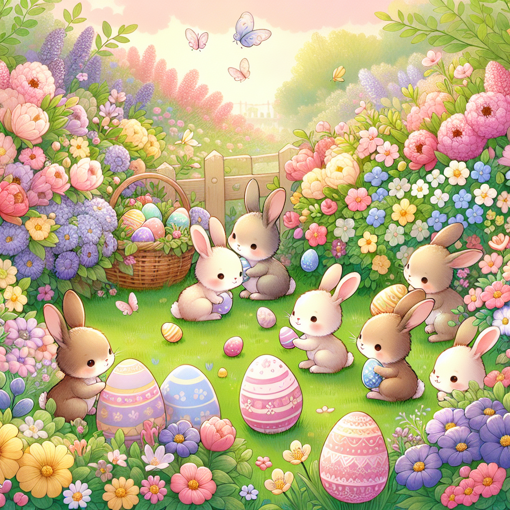 Imagine a charming Easter illustration. The setting is a small, serene garden filled with a myriad of flowers in various shades of pink, yellow, and purple, providing a beautiful backdrop. A group of cute rabbits of varied sizes and shades frolics among the vibrant flora. They are engaging in a joyful activity, carefully hiding Easter eggs within the garden blossoms and under the soft green leaves. With each successfully hidden egg, the atmosphere brims with a sense of discovery and joy, perfectly encapsulating the spirit of spring.
Generated with these themes: flowers and garden.
Made with ❤️ by AI.