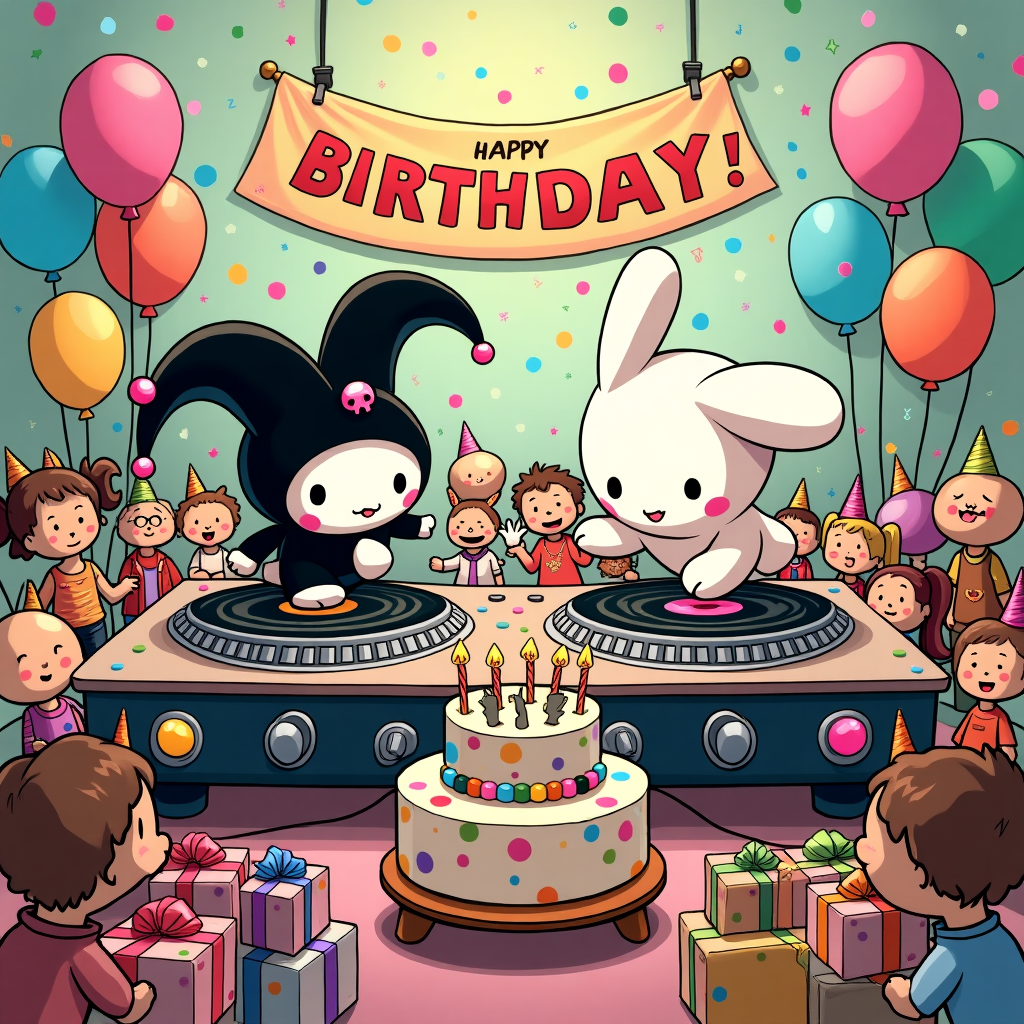 Kuromi and cinnamoroll as djs Birthday Card