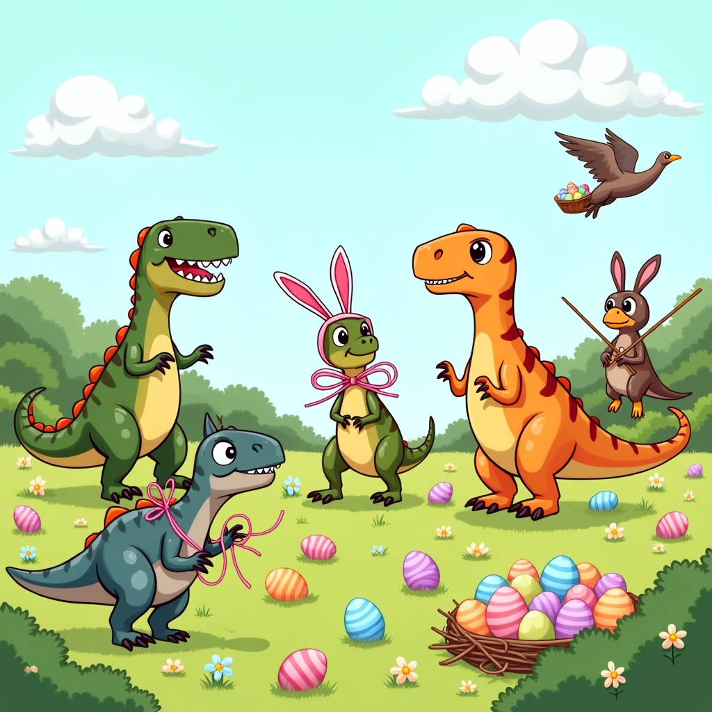 Dinosaurs and hunting easter eggs Easter Card