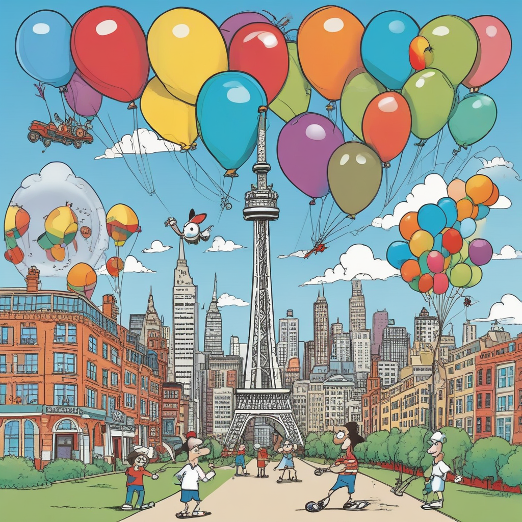 Cartoon Funny, An amusing birthday card features a playful cartoon scene. Two renowned landmarks, the CN Tower and the London Eye, are whimsically depicted as giant baseball bats. Cartoon characters of various descents and genders, adorned with party hats, energetically swing these structures at baseballs. Nearby, a multitude of balloons in a variety of colors add to the cheerful ambience. In the foreground, a group of merry characters of different descents and both genders are seen, their laughter infectious as they click their beer mugs together, thereby heightening the celebratory air.
Generated with these themes: Toronto, London, Baseball, and Beer.
Made with ❤️ by AI.