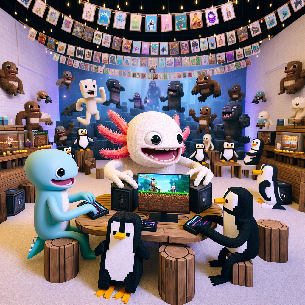 Axolotls, Gaming, Penguins, and Fortnite Birthday Card