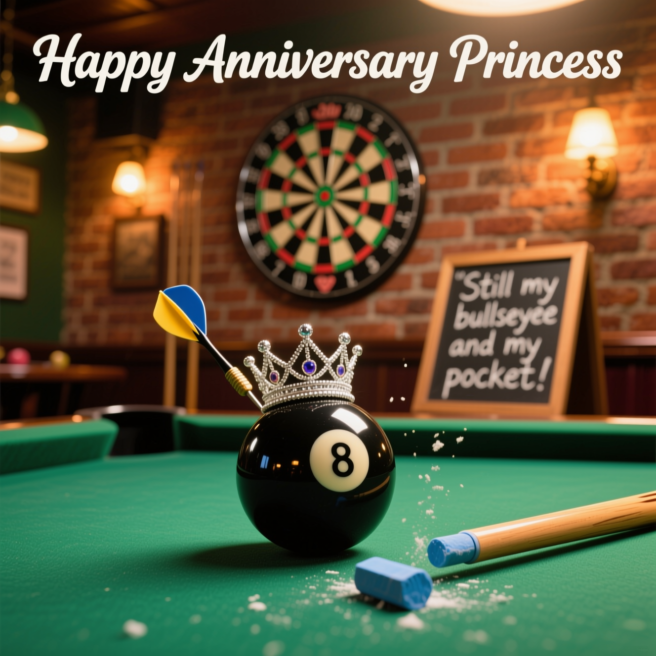 8 ball pool , darts, and Anniversary Card
