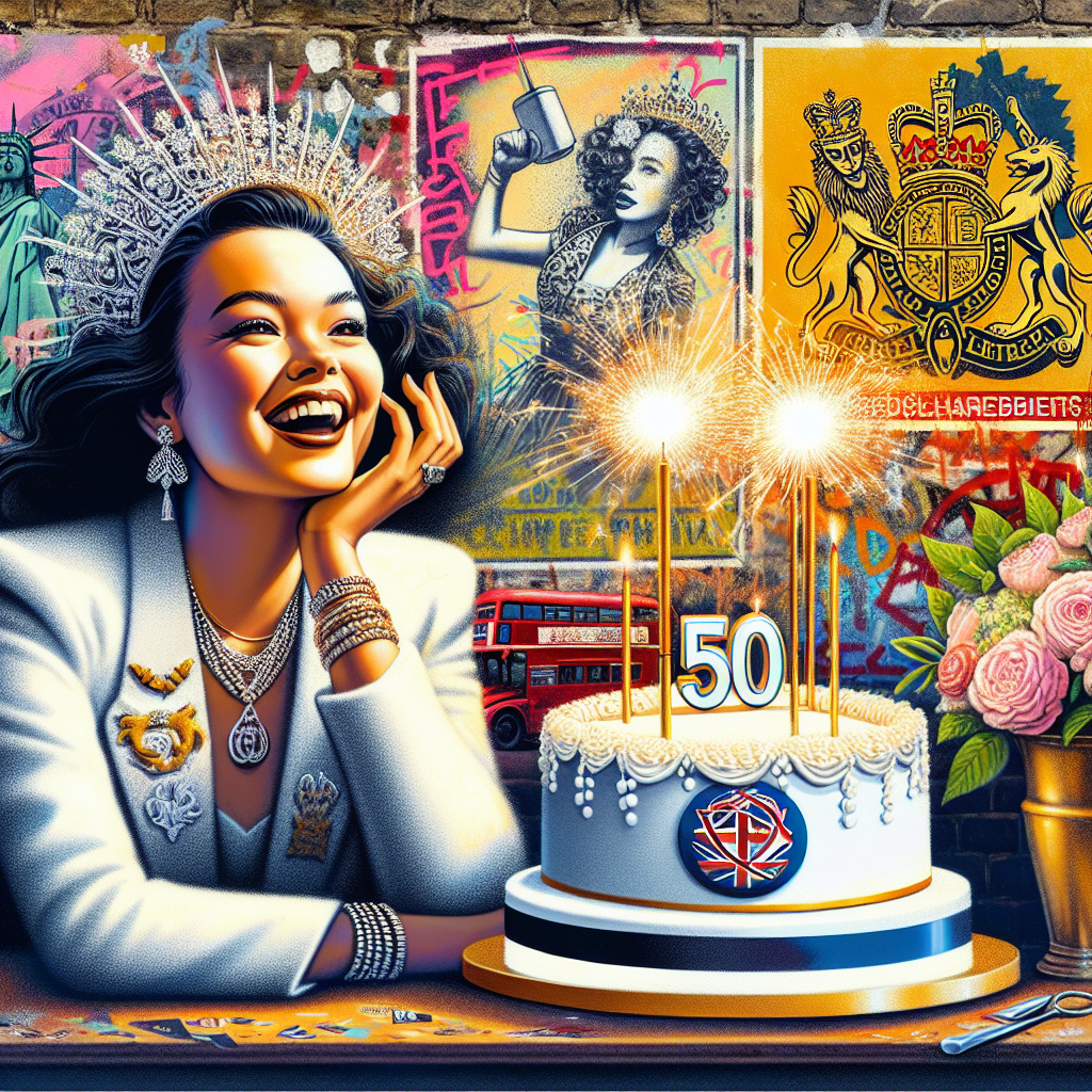 Imagine a captivating birthday illustration featuring a delightful dark-haired woman radiating excitement as she poses next to an elaborately garnished cake adorned with '50' sparkler candles. The scene in the background merges vibrant street art-inspired graphics with emblems reminiscent of a popular UK football team, symbolizing the woman's passion for the sport. The wall art portrays mild social commentary and a satirical touch, executed in a spray paint style, analogous with the urban rebel art of the late 19th century. The illustration is filled with enchanting details capturing the essence of her treasured birthday celebration.
Generated with these themes: 50th Birthday , Female, Dark Hair, Cake , Tottenham Hotspur, and Banksy.
Made with ❤️ by AI.