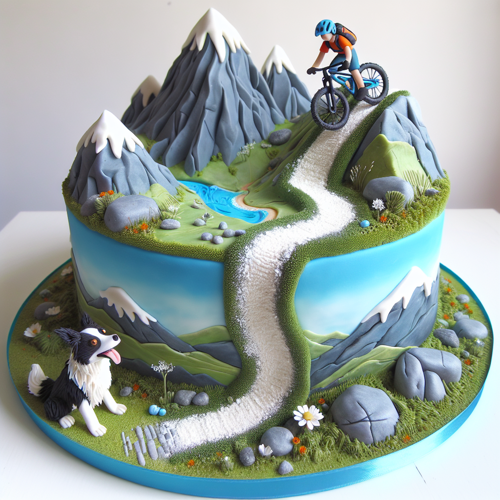 Imagine a round cake with an incredibly lifelike sugar art scene that embodies the essence of a birthday celebration for a passionate mountain biker and lover of Border Collies. The cake is thoughtfully painted to resemble the great outdoors, where the clear blue fondant sky meets the rough buttercream peaks of mountains. A curvy path winds its way up the mountain, where a miniature yet surreal mountain biker made of marzipan bravely ventures the demanding ascent. At the start of the trail, a carefully crafted Border Collie watches eagerly, its tail in mid-wag and tongue out as if it's cheering. The scene is filled with realistic details like patches of green sugar grass and a sprinkle of candy boulders, adding a sense of movement to the otherwise stationary scene. This composition is a delightful homage to the birthday individual's hobbies.
Generated with these themes: Mountain biking, and Border collie.
Made with ❤️ by AI.