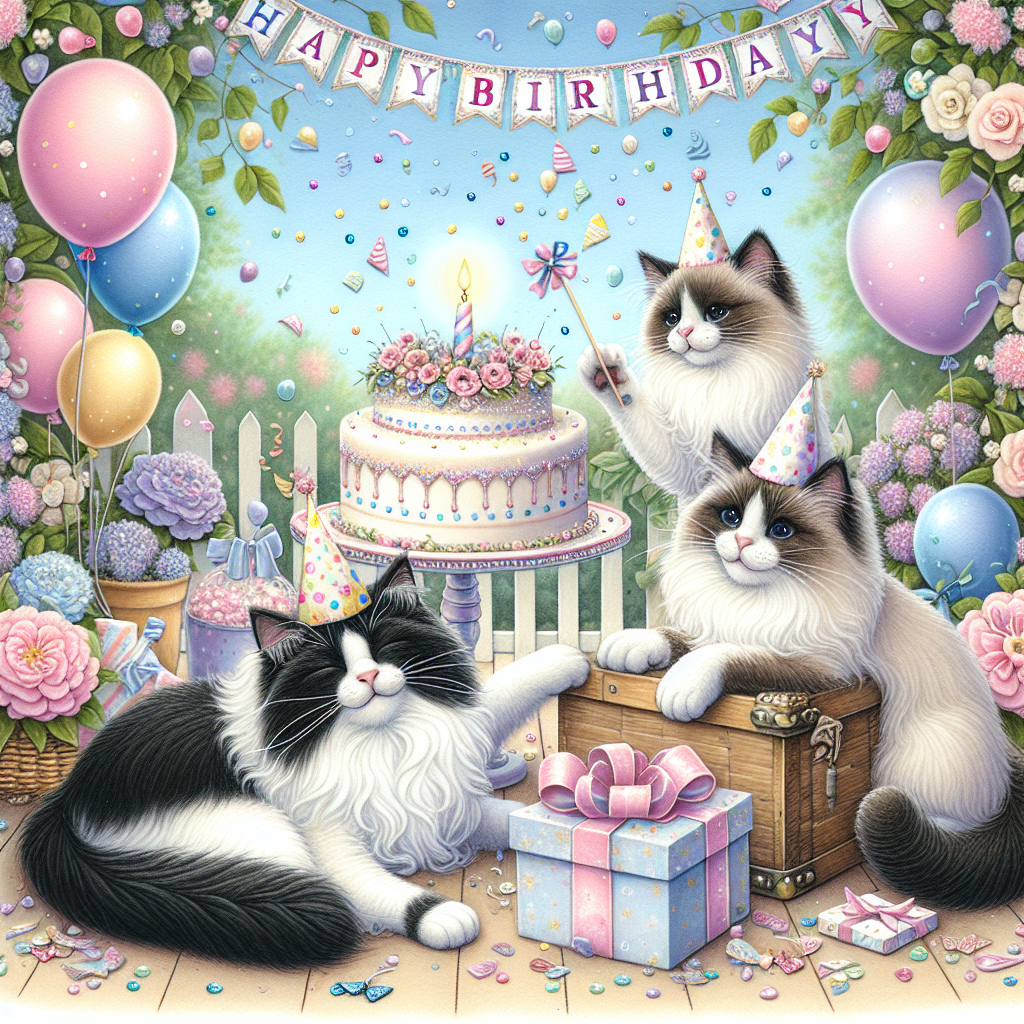 Ragdoll cats, and Tuxedo cats Birthday Card