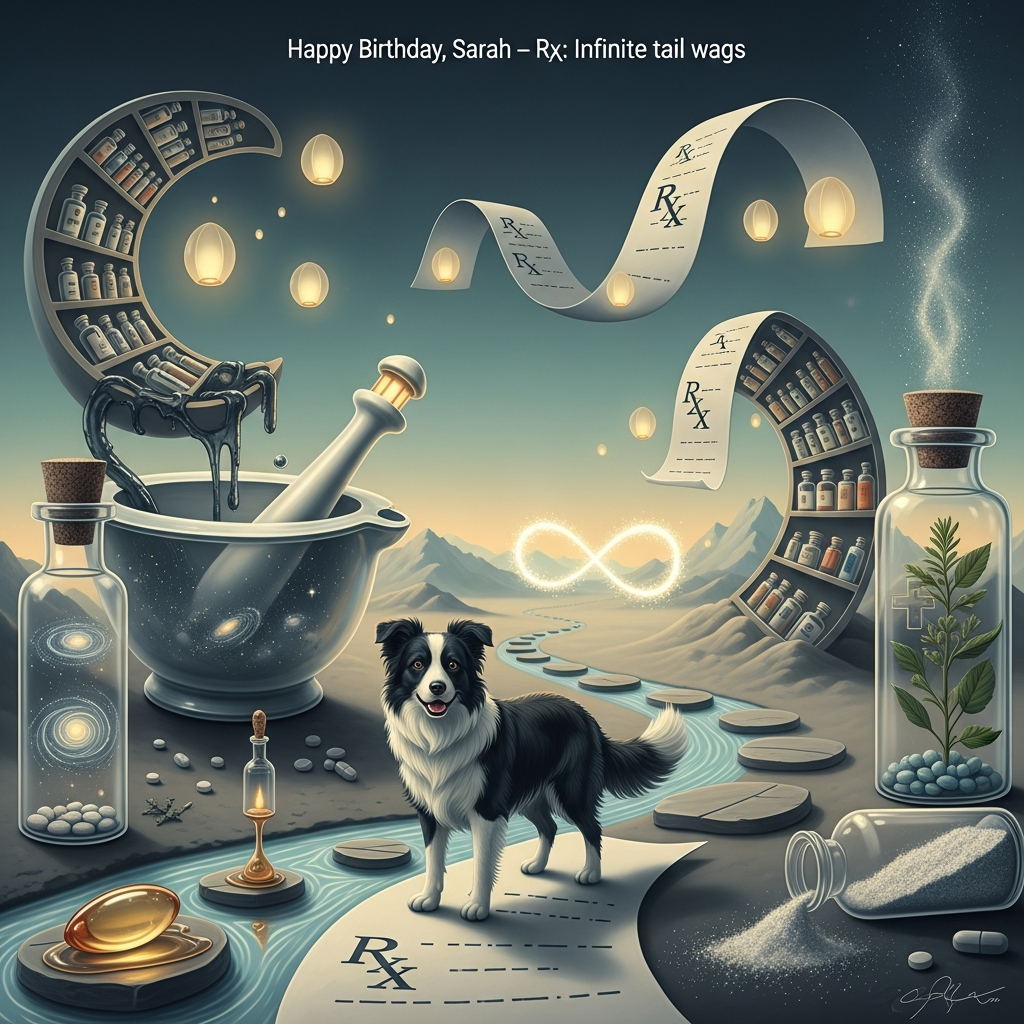 Pharmacy, Black and White collie dog, and Birthday Card