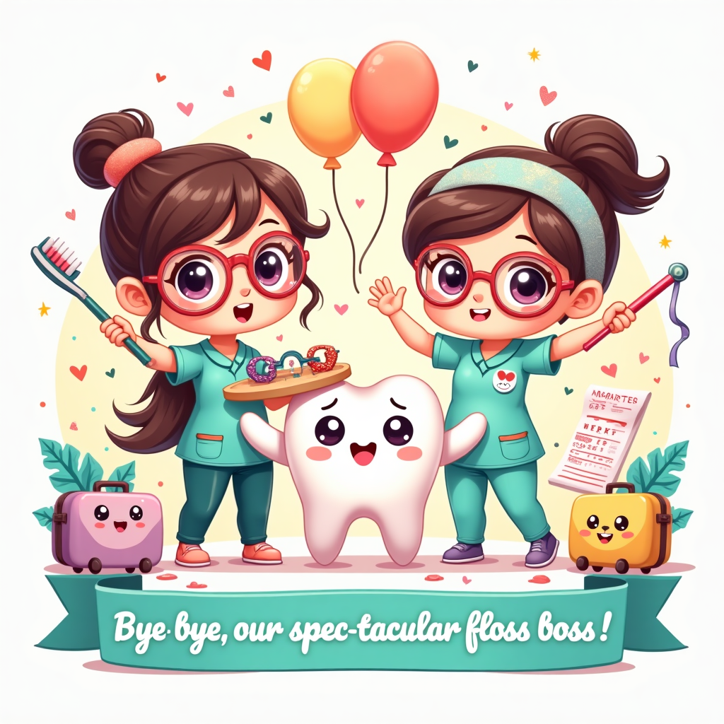 Kawaii characters, Optical assistant, Dental nurse, and Farewell Card