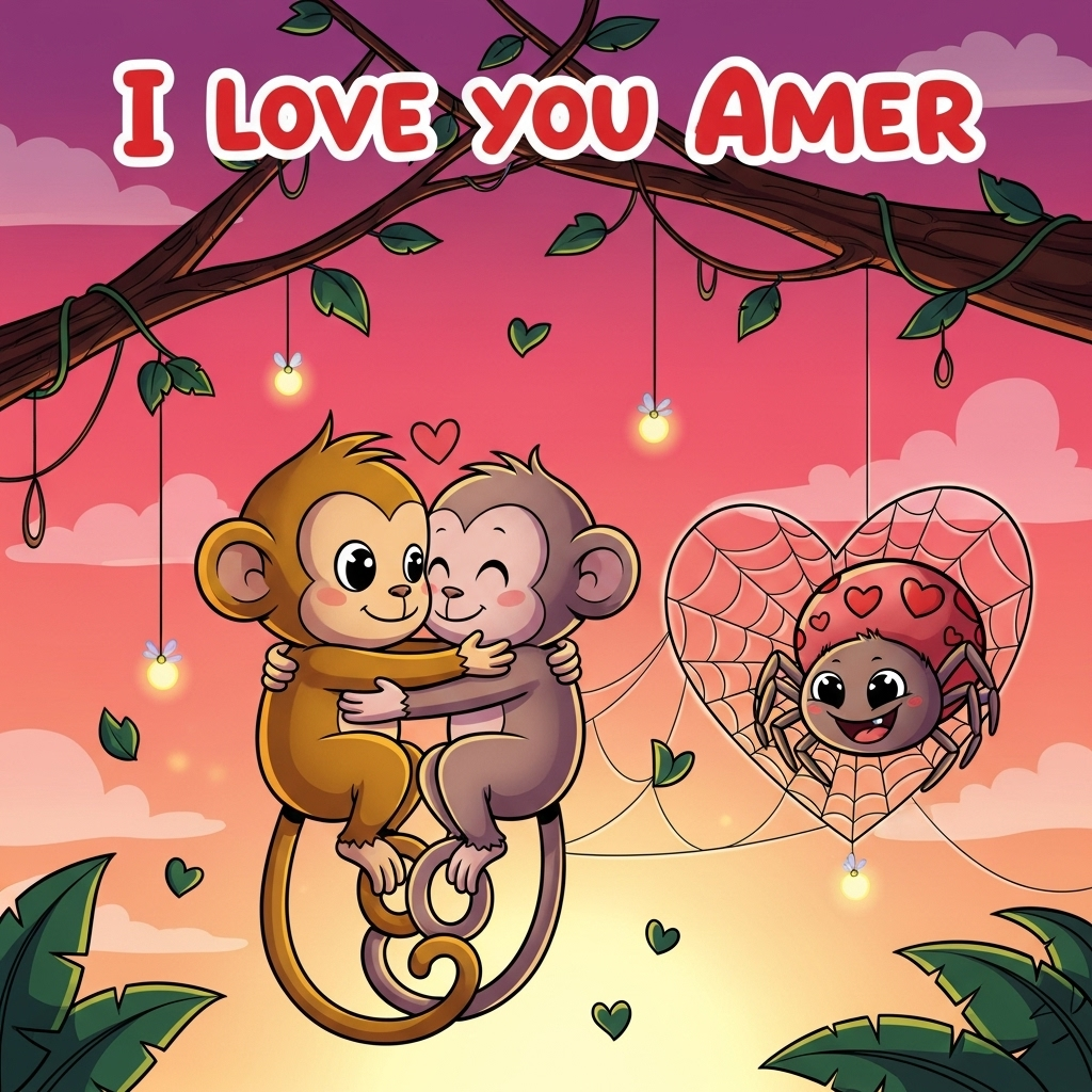 Monkeys, Spider, Hug, Romance, Love, and Valentines-day Card