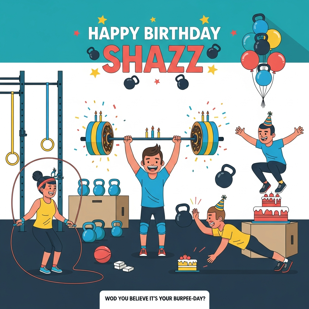 Shazz , CrossFit training with elsie, benny and mooch, and Birthday Card