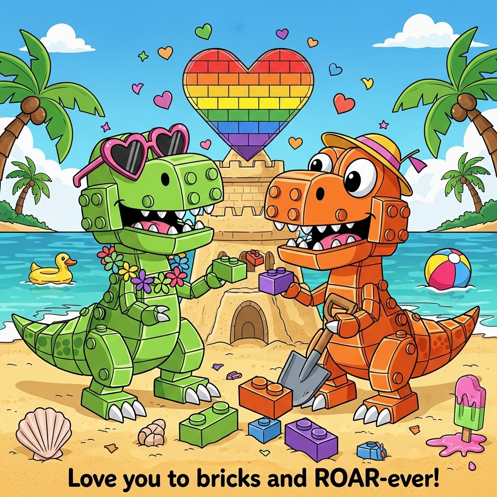 T Rex lego summer, and Anniversary Card