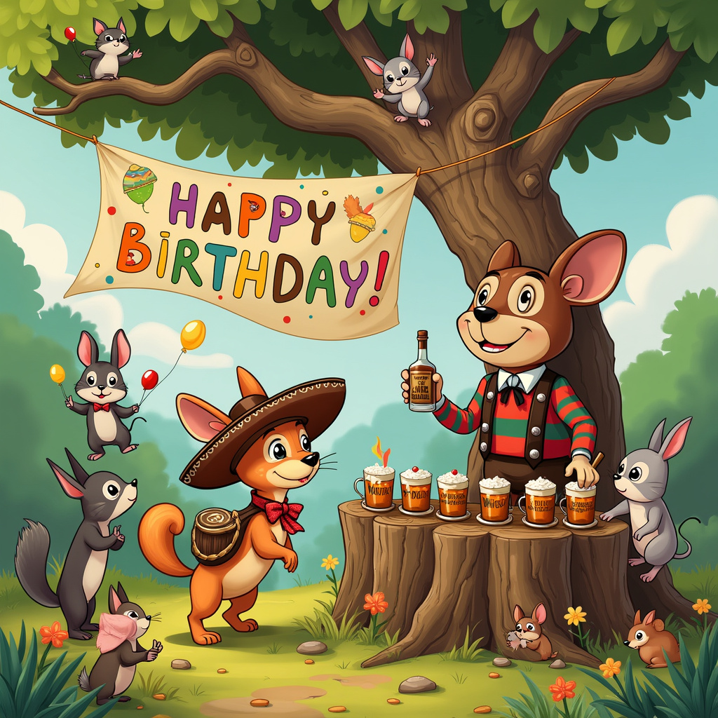 Fawn Chihuahua, Wiskey, and Bass drum Birthday Card