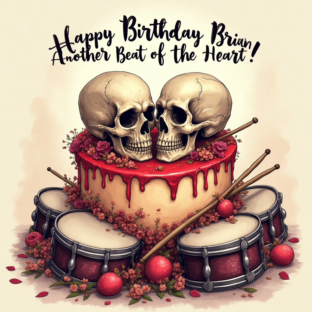 Skulls, cake, drums,, and Birthday Card