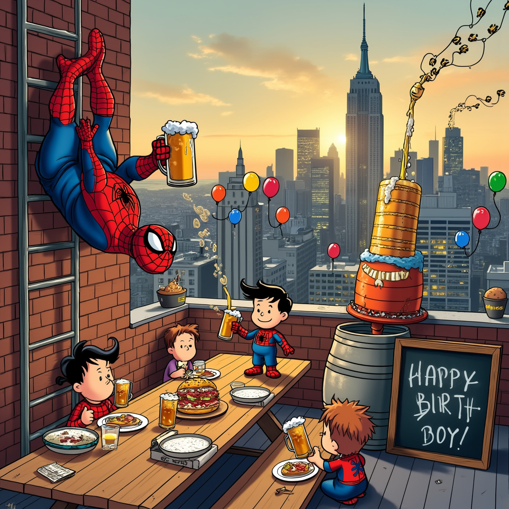 Spiderman, and Beer Birthday Card
