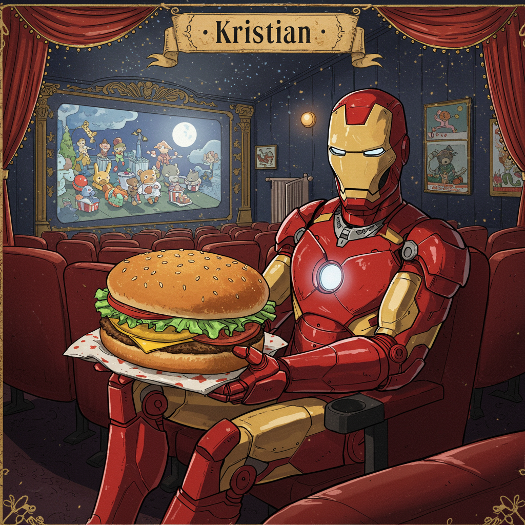 Iron man, burger and cinema Birthday Card