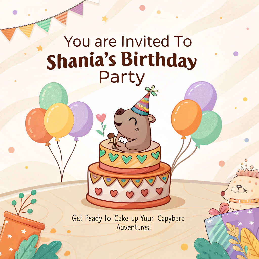 Capybara, cake, 8,, and Birthday Card