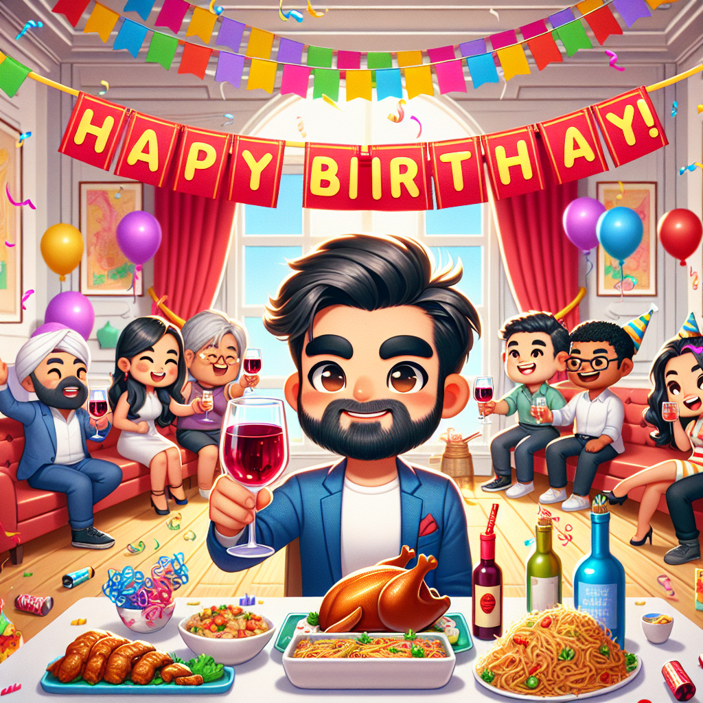 Red Wine, Parties, and Chinese food Birthday Card