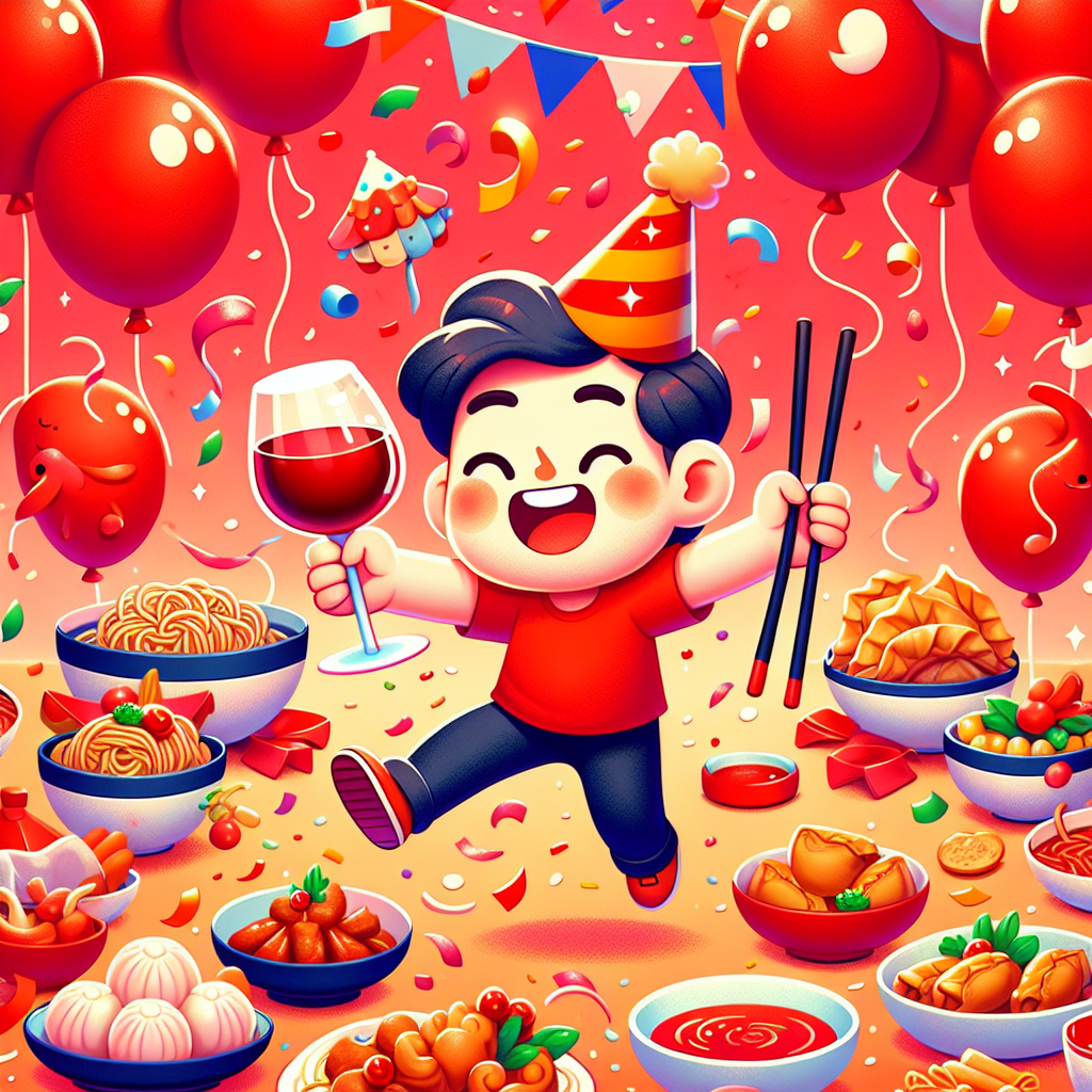 Red Wine, Parties, and Chinese food Birthday Card