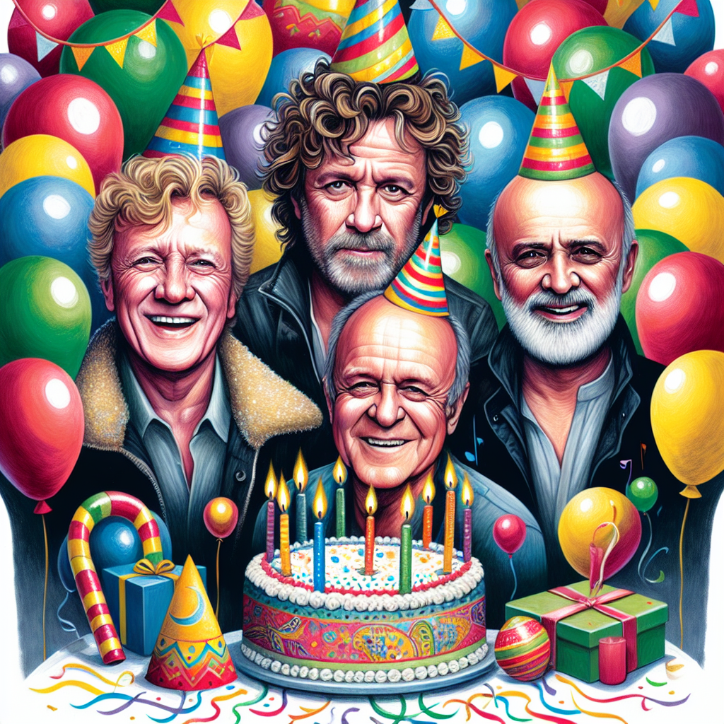 A delightful illustration that celebrates a birthday against a vibrant backdrop of multicolored balloons and streamers. In the center, four joyous, unnamed music legends are depicted, each bearing resemblance to renowned male singers. Their distinctive features include curly blond hair, recognized for his raspy voice; a man with rugged good looks and deep-set blue eyes; an ageless vocalist with brown hair; and a bald musician known for his distinctive voice. They are all wearing festive party hats and each holding a musical instrument. A touch of cultural homage is evident through subtle Pakistani motifs and patterns decorating the cake and the party decor, seamlessly integrating the unnamed music legends with the South Asian country's vivid aesthetics.
Generated with these themes: Rod stewart, Sean bean, Cliff richard, Phil collins, and Pakistan.
Made with ❤️ by AI.