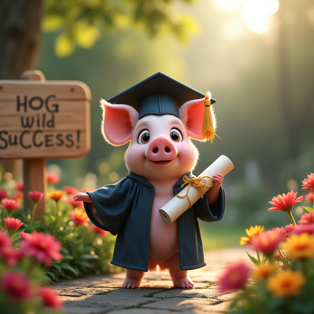 A pig in a cap and gown, and Congratulations Card