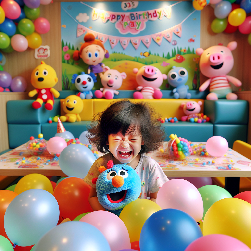 Let's portray a children's birthday party at a lively play cafe, humming with the joy of a 3-year-old's special day. In the heart of the scene, a South Asian girl with playful, unruly hair chuckles among a flood of vibrant balloons. The decoration draws from her beloved fictional characters, incorporating a toddler's playful ocean creature and a well-loved cartoon piglet. Soft toys, banners, and tablecloths feature these friendly, imaginary characters in a lifelike manner, all contributing to a sense of charm and wonder at the celebration.
Generated with these themes: 3 year old, Baby shark, Girl with crazy hair, Peppa pig, and Birthday in play cafe.
Made with ❤️ by AI.